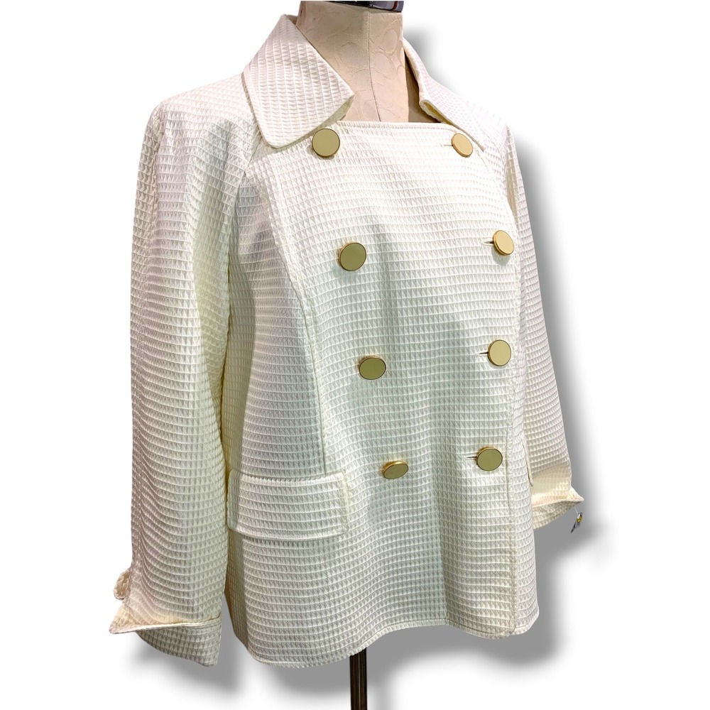 Size 14W Talbots Woman Petites New Cream Double Breasted Jacket Waffle Texture